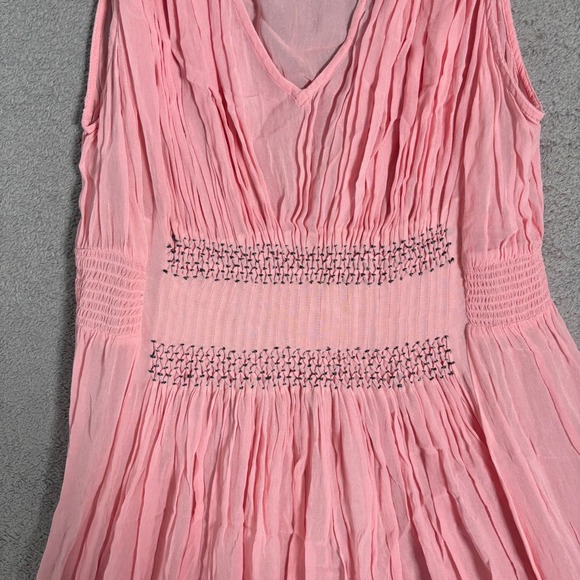 Sundance Maxi Dress Size L Pink Sheer Smocked Empire Waist Overlay Flowy Boho - Picture 8 of 14